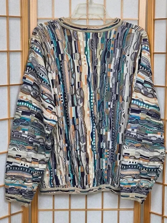 Tundra Canada men's crewneck sweater tan navy cream beige GUC size Medium - Picture 2 of 5